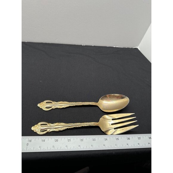 Vintage Wallace Golden Countess Baroque Serving Spoon & Fork Set 12.5" Stainless - Picture 7 of 7